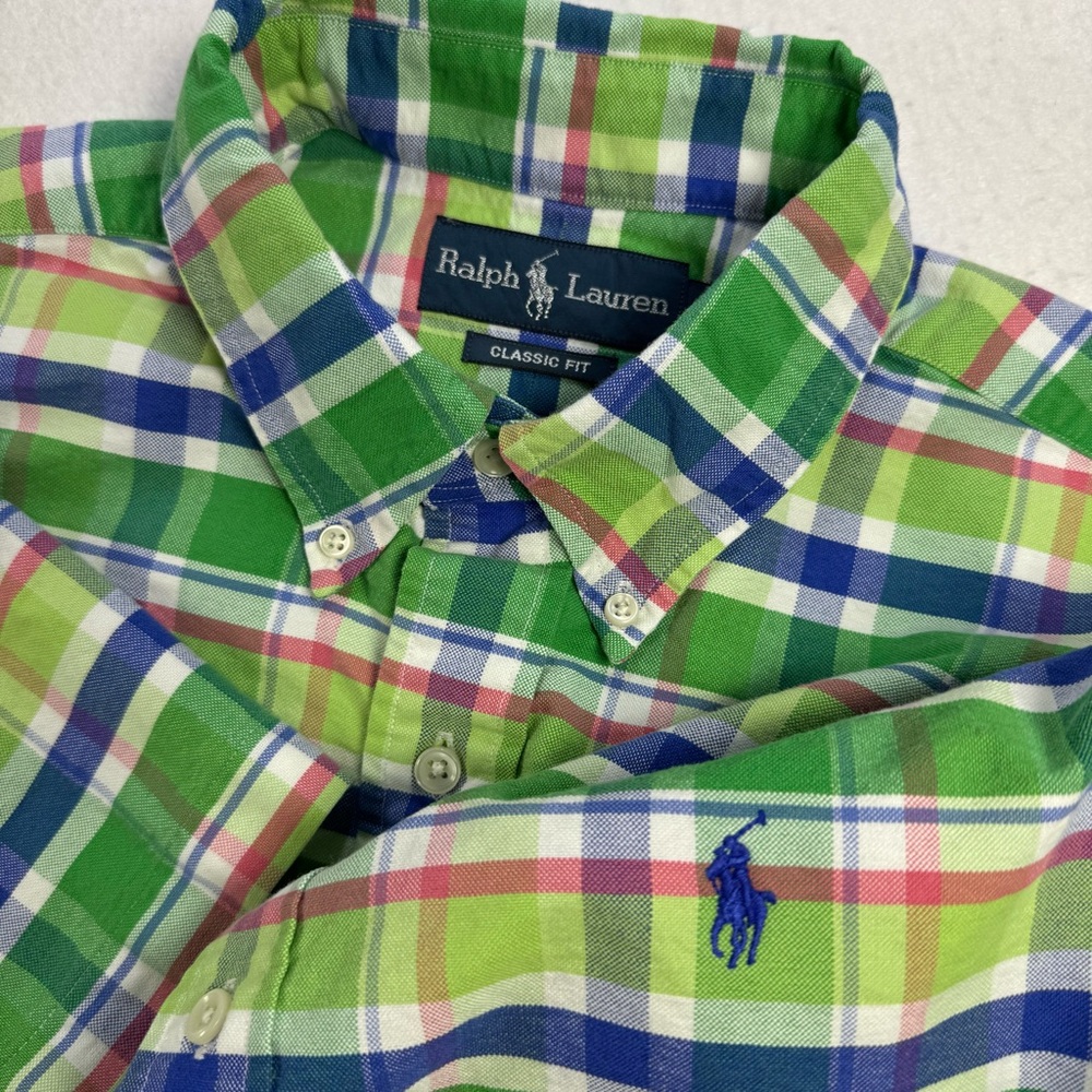 Ralph Lauren Men’s Large Green Blue Plaid Oxford Shirt